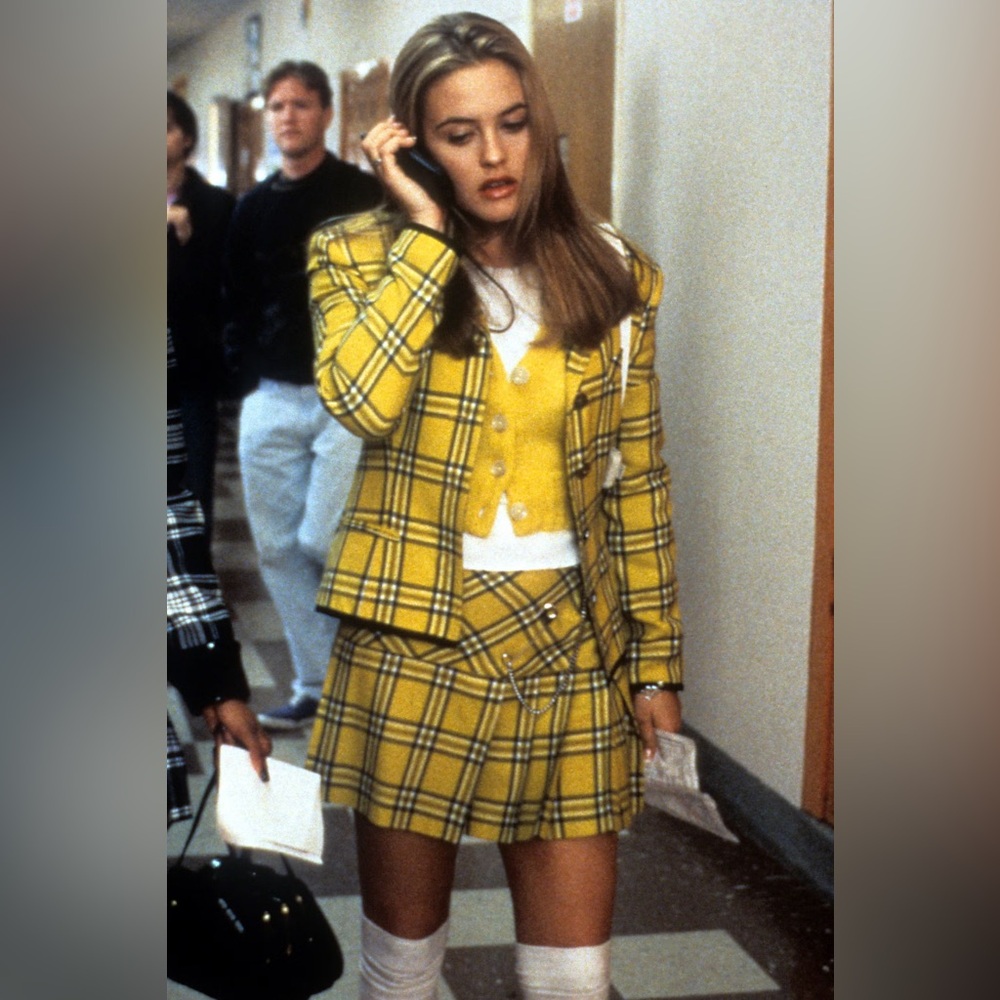 Allegra K Yellow and Blue Plaid Blazer Clueless Tartan Checkered